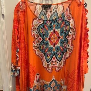 Melissa Paige Orange Paisley Open Sleeve Top Medium